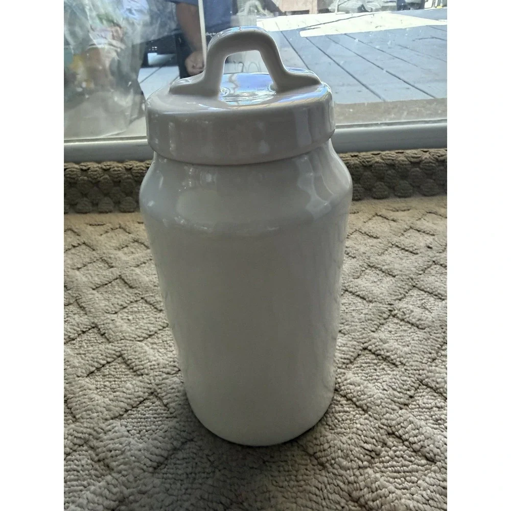Rae Dunn WOOF Farmhouse Ceramic Pet Dog Treat Canister W/Lid